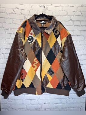 Vintage Pelle Pelle Abstract Diamond Leather Jacket Men’s Size 6X